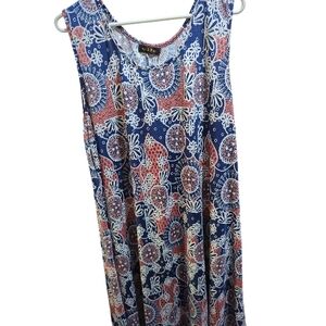 Elegant Floral Midi Dress in Blue and Red
